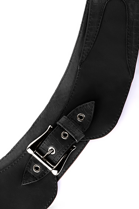 Satin black women's dress belt, matching pumps and bags. Made to measure. Top view - Florence KOOIJMAN